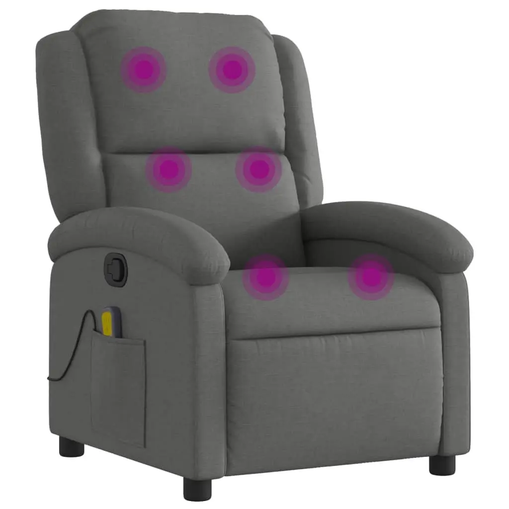 Massage Recliner Chair Grey Fabric Manual Recline 6 Vibration Points Armchair