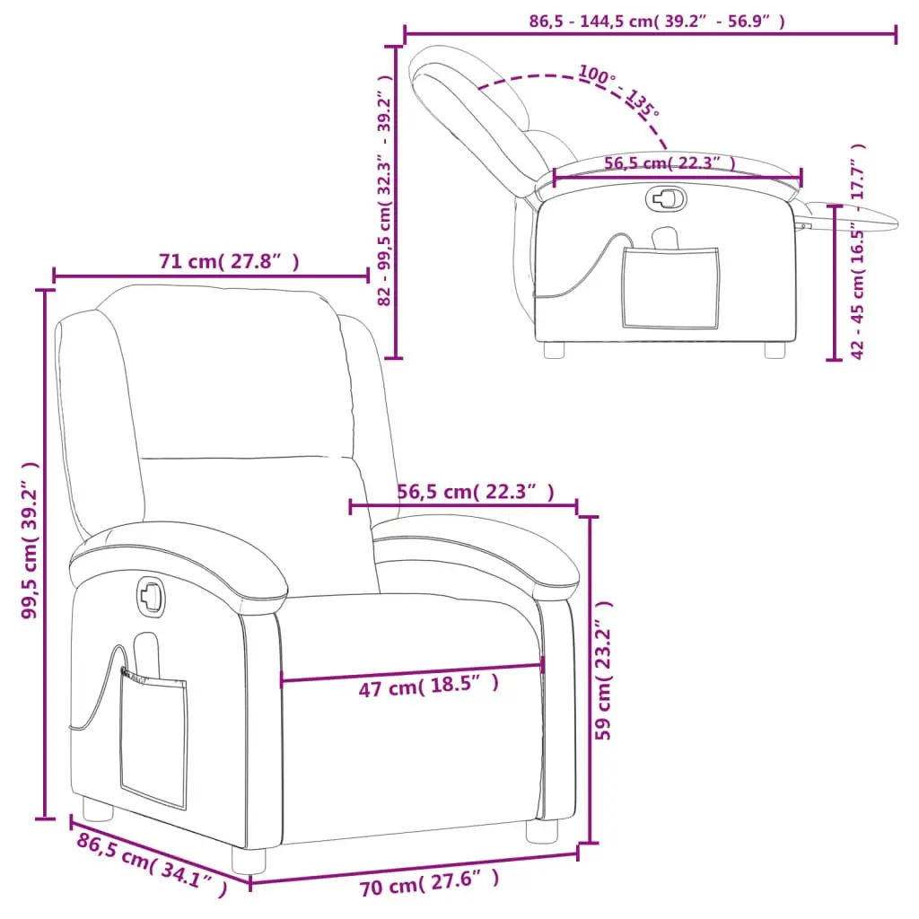 Massage Recliner Chair Grey Fabric Manual Recline 6 Vibration Points Armchair