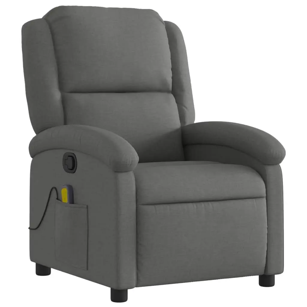 Massage Recliner Chair Grey Fabric Manual Recline 6 Vibration Points Armchair