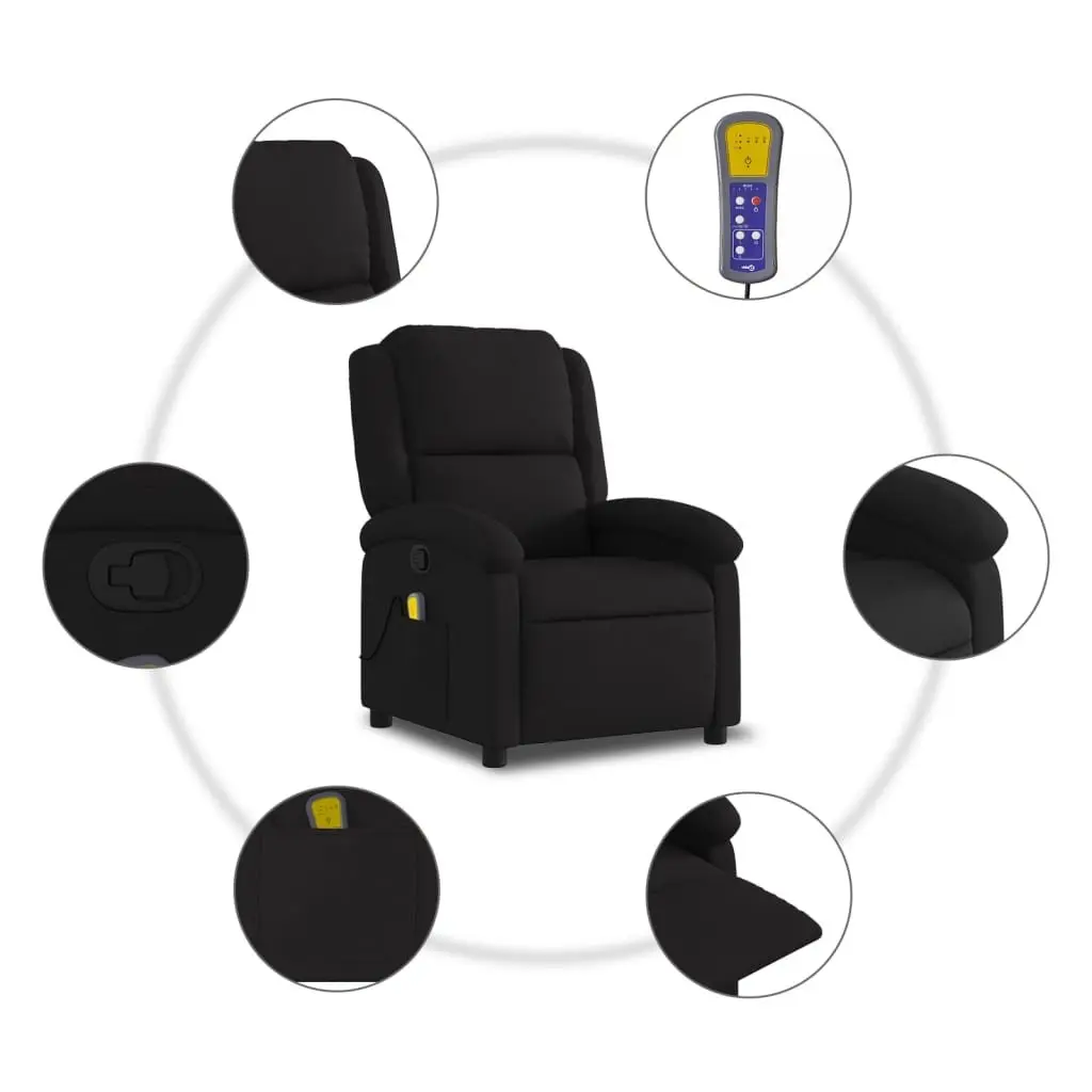Massage Recliner Chair Manual Recline 135 Degree Black Fabric 6 Massage Points