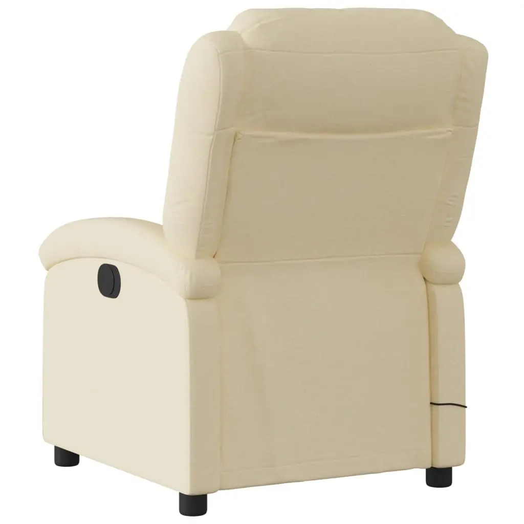 Manual Recline Massage Chair Cream Fabric Vibration Armchair Adjustable Backrest and Footrest