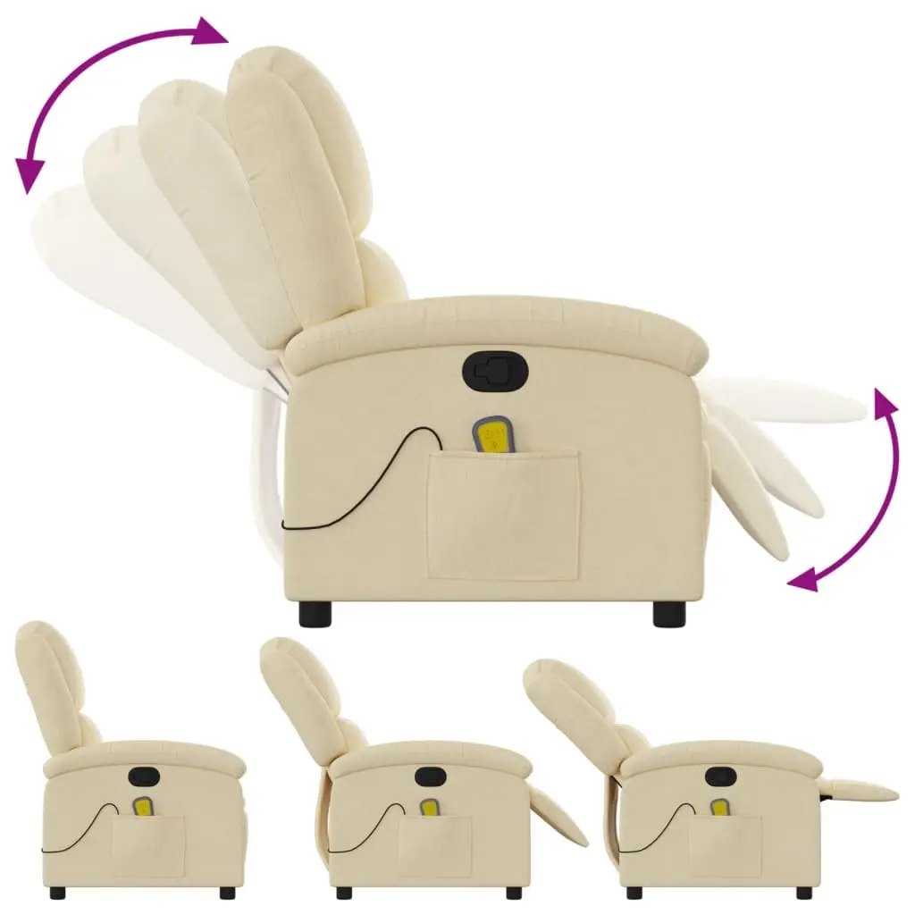 Manual Recline Massage Chair Cream Fabric Vibration Armchair Adjustable Backrest and Footrest