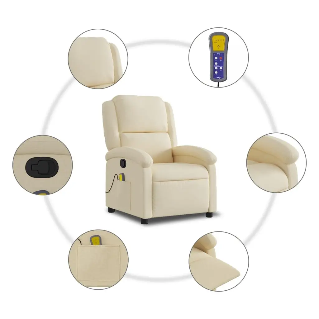 Manual Recline Massage Chair Cream Fabric Vibration Armchair Adjustable Backrest and Footrest