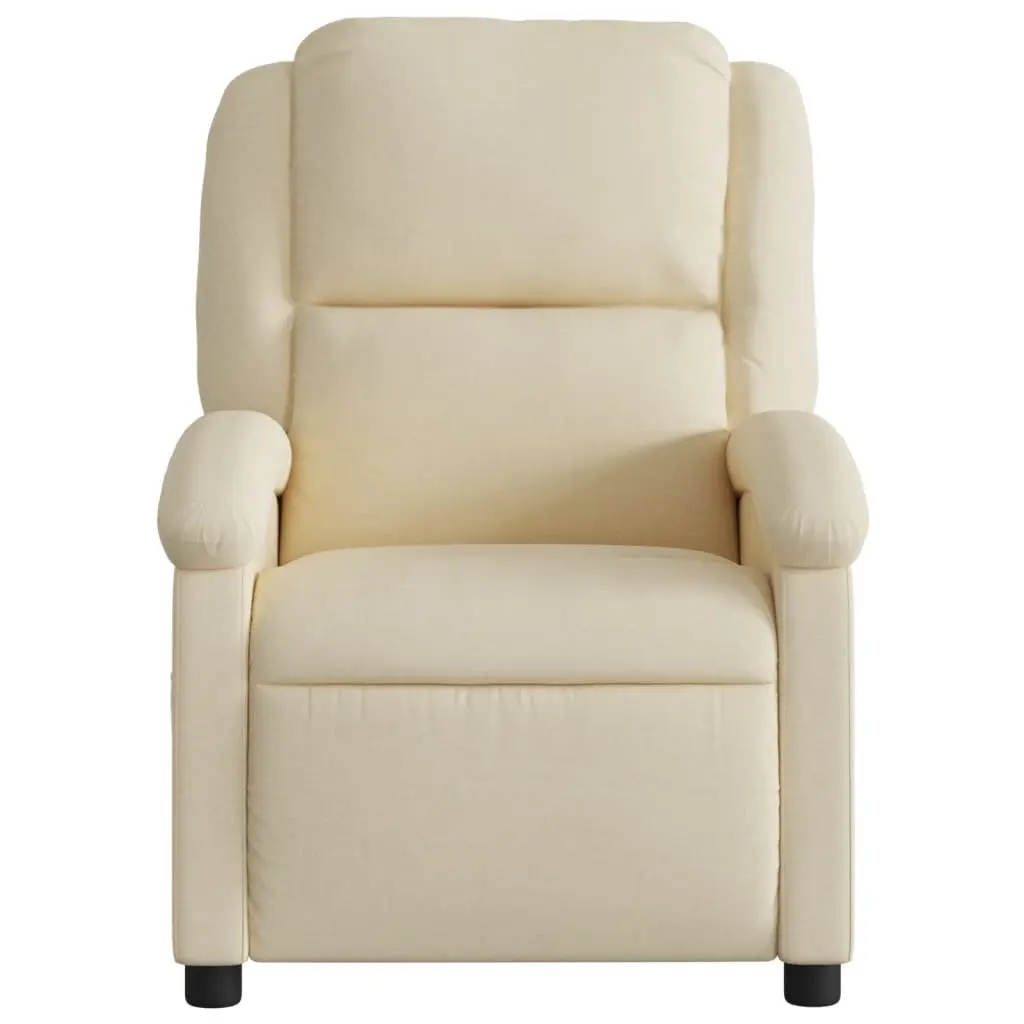 Manual Recline Massage Chair Cream Fabric Vibration Armchair Adjustable Backrest and Footrest