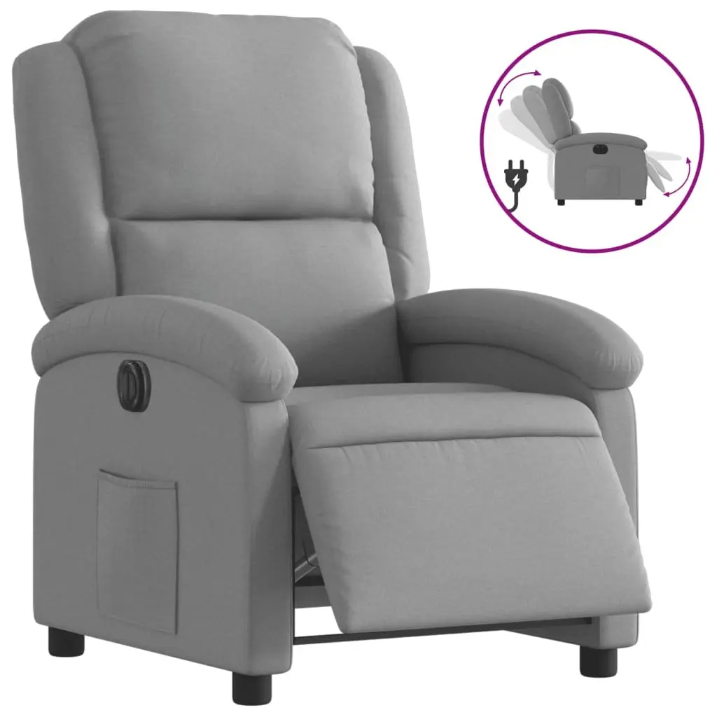 Electric Recliner Chair Light Grey Fabric Armchair with Footrest Adjustment