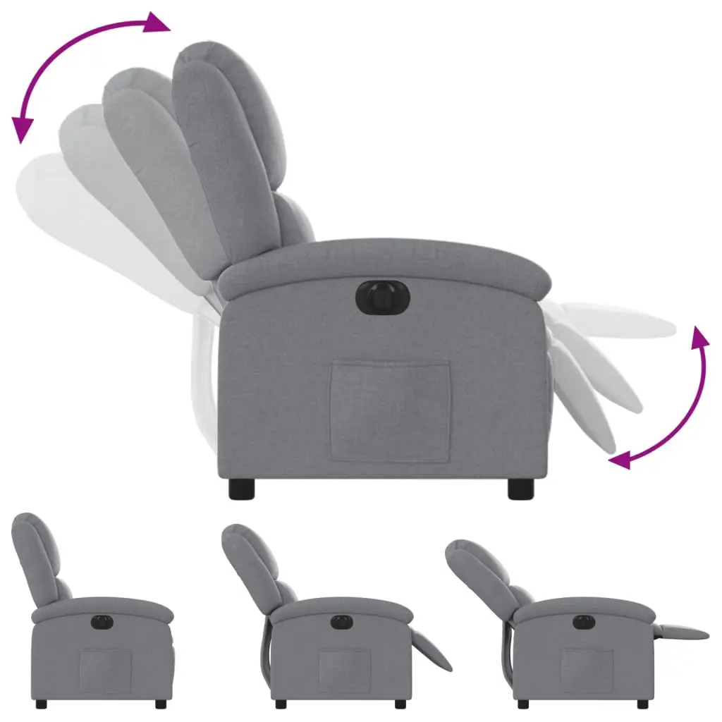 Electric Recliner Chair Light Grey Fabric Armchair with Footrest Adjustment