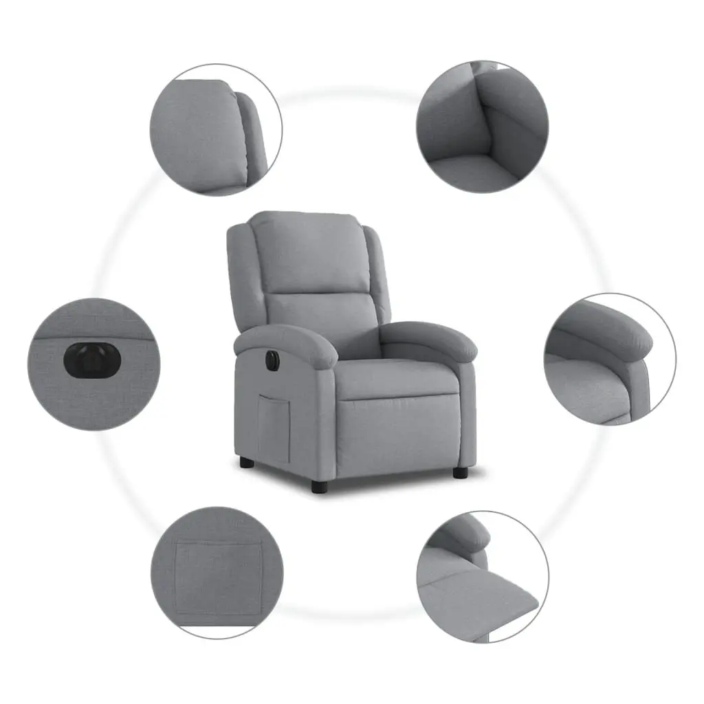 Electric Recliner Chair Light Grey Fabric Armchair with Footrest Adjustment