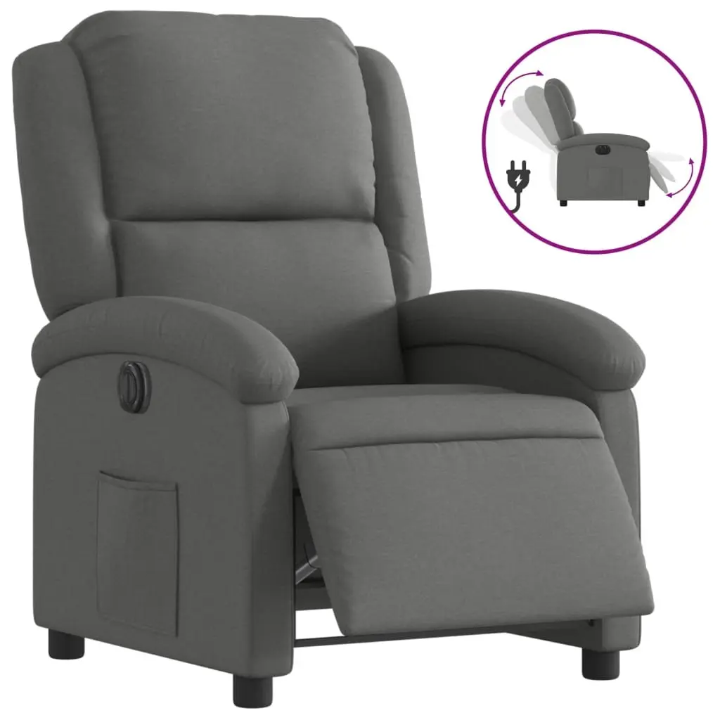 Recliner Chair Electric Grey Fabric Armchair Adjustable Backrest Footrest
