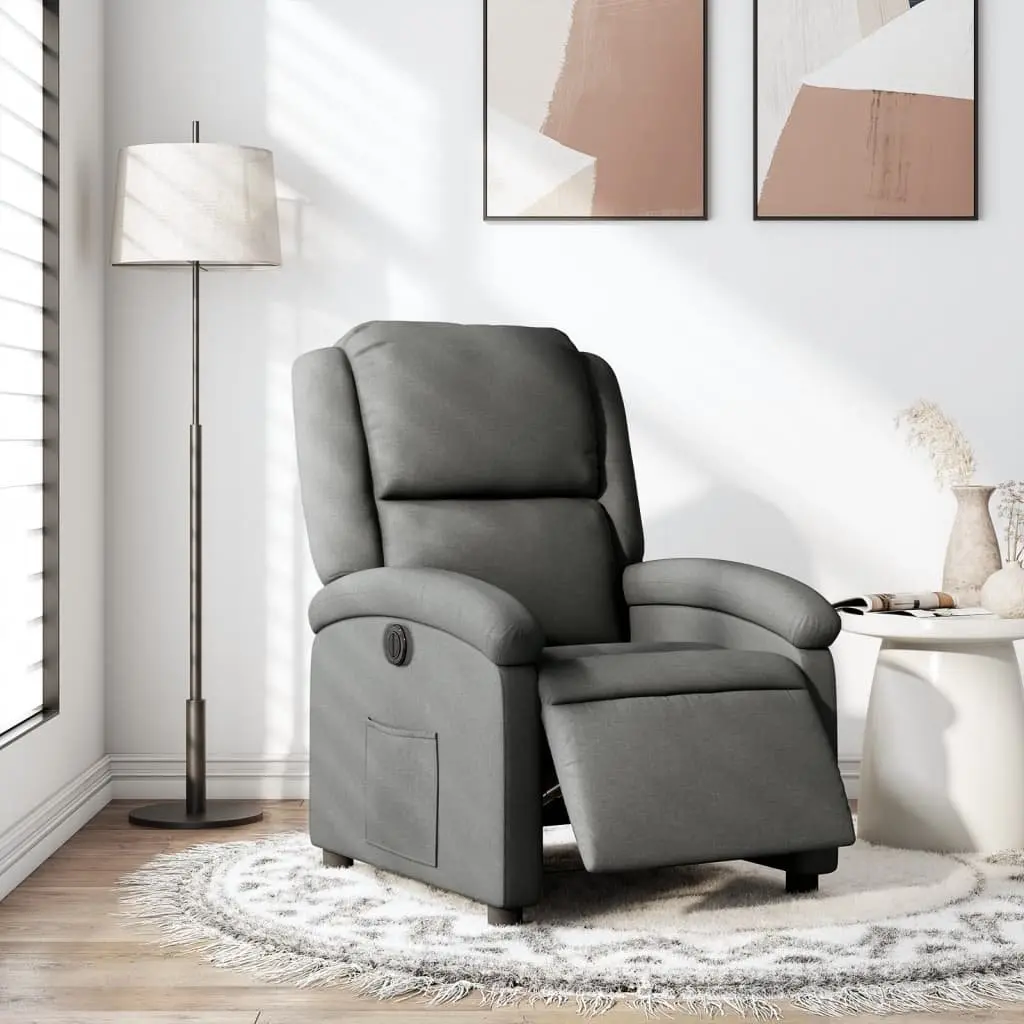 Recliner Chair Electric Grey Fabric Armchair Adjustable Backrest Footrest