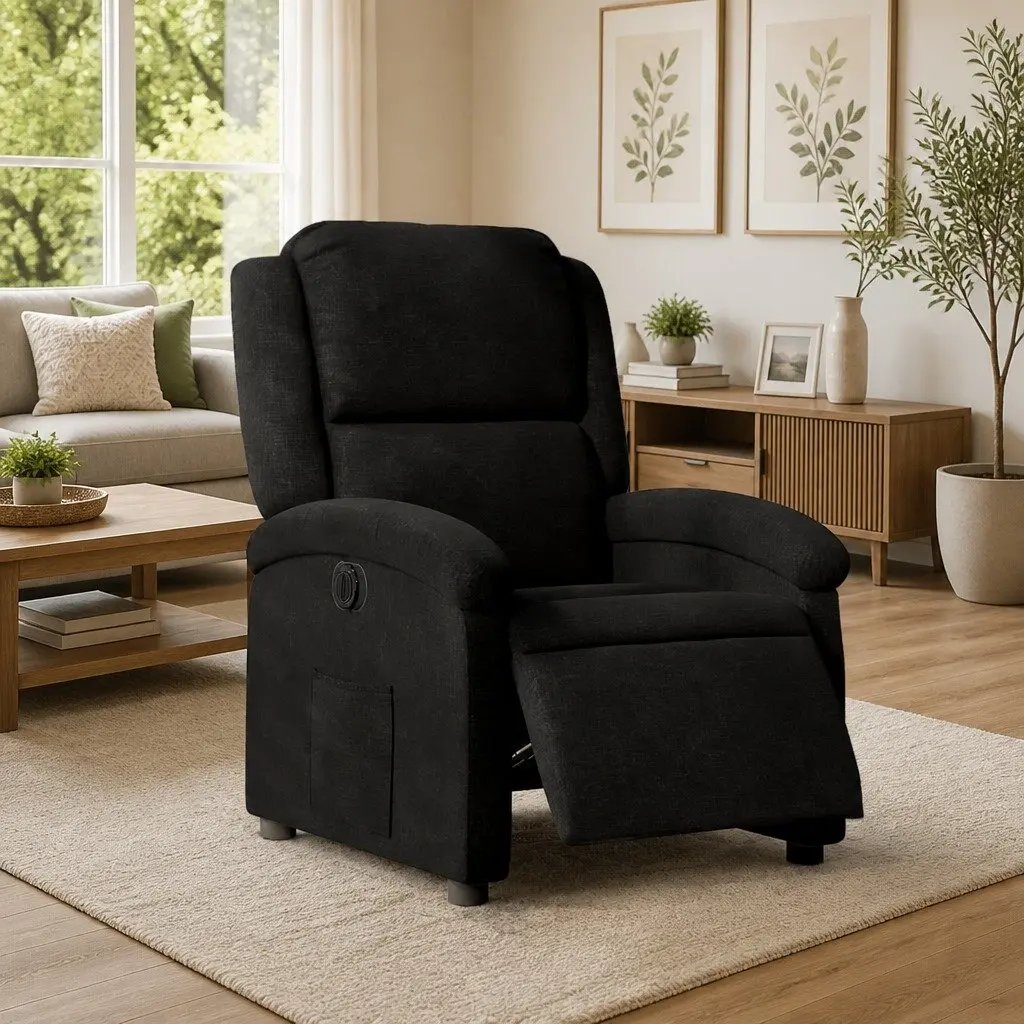 Recliner Armchair Electric Motorized Adjustable Footrest Black Fabric