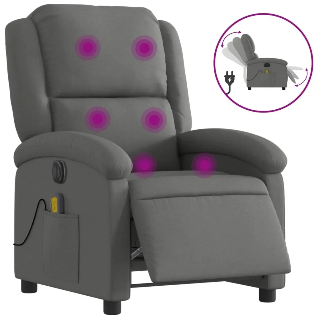 Electric Massage Recliner Chair Grey Fabric Adjustable Footrest