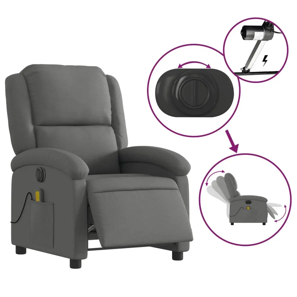 Electric Massage Recliner Chair Grey Fabric Adjustable Footrest
