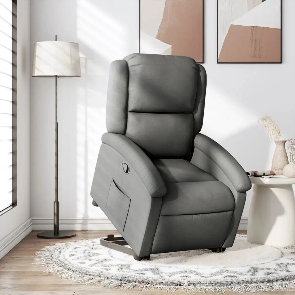 Stand Up Recliner Chair Dark Grey Fabric Power Lift Electric Motor Manual