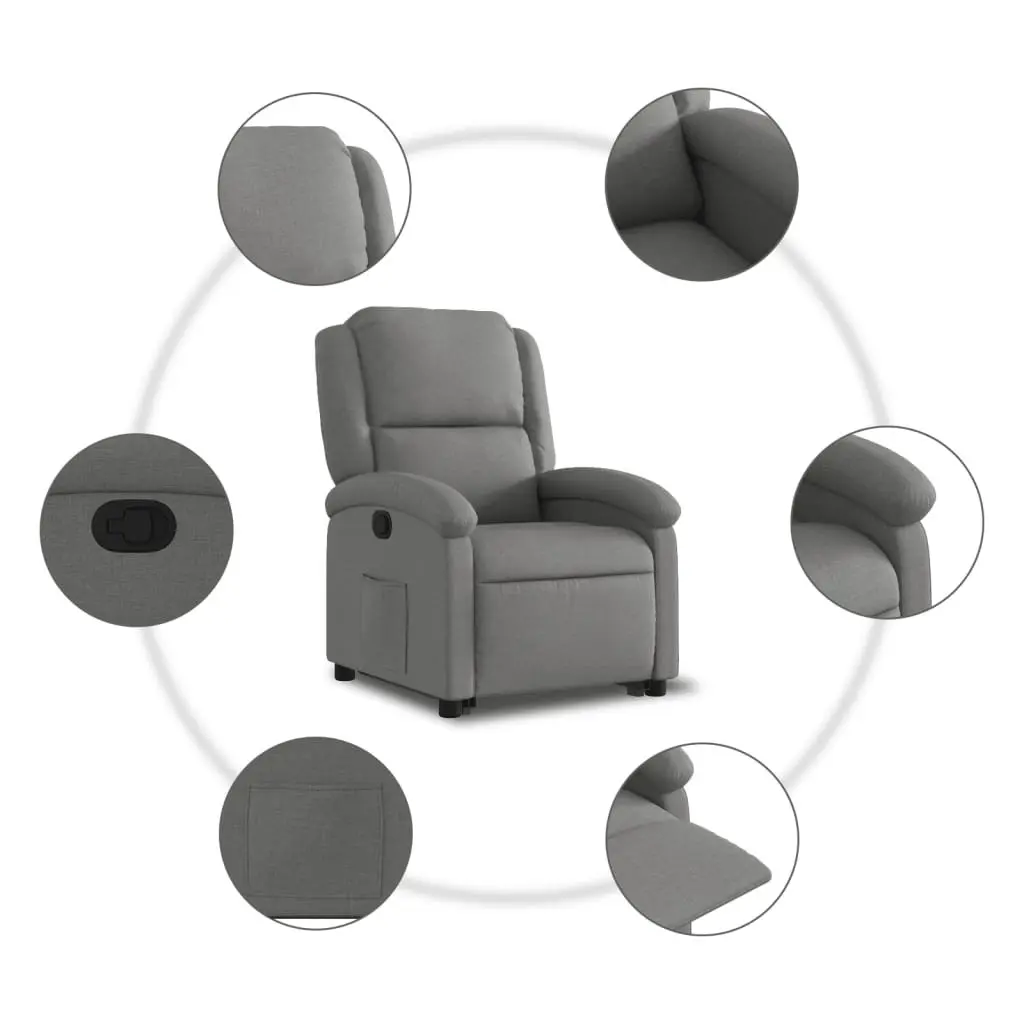 Stand Up Recliner Chair Dark Grey Fabric Power Lift Electric Motor Manual