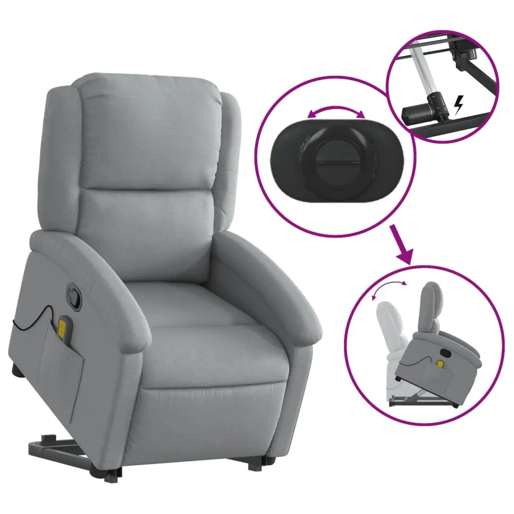 Electric Massage Recliner Chair Power Lift Grey Fabric