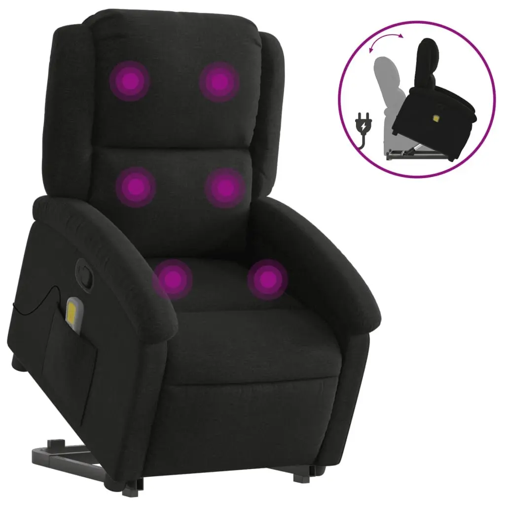 Electric Massage Recliner Chair Power Lift Function Manual Recline 135 Degrees Black Fabric