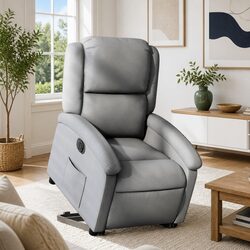 Electric Stand Up Recliner Chair Light Grey Fabric Lift Power Recline Armchair