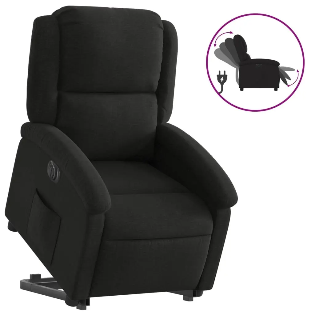 Electric Stand Up Recliner Chair Black Fabric Lift Armchair for Elderly