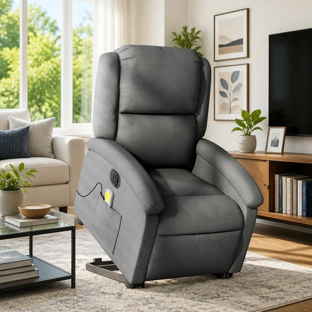 Electric Stand Up Massage Recliner Chair Grey Fabric Lift Recline Armchair