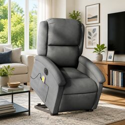 Electric Stand Up Massage Recliner Chair Grey Fabric Lift Recline Armchair