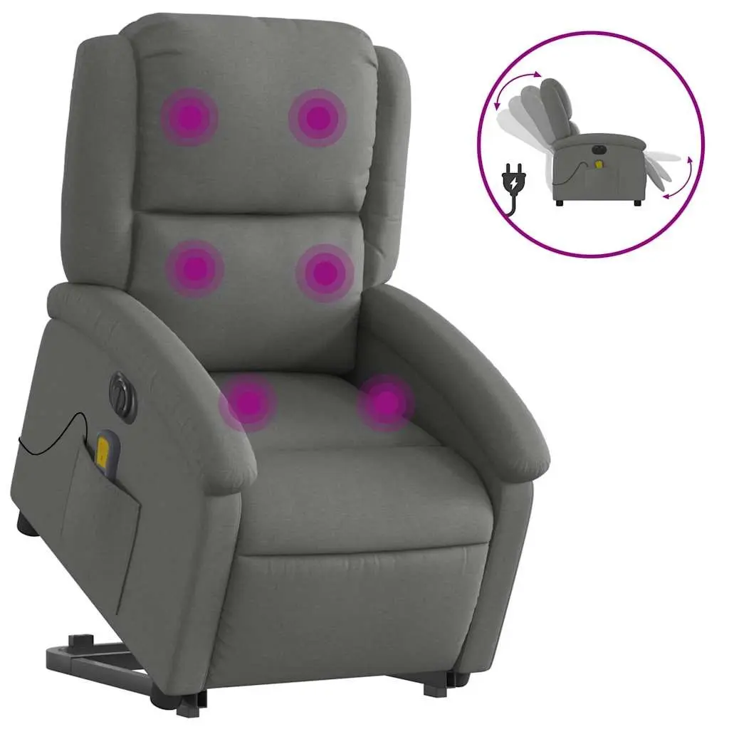 Electric Stand Up Massage Recliner Chair Grey Fabric Lift Recline Armchair