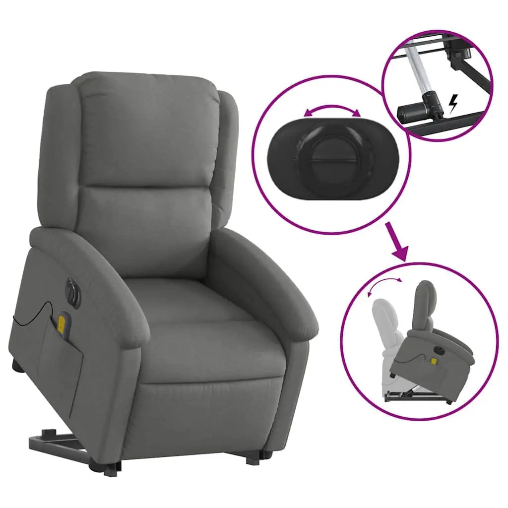 Electric Stand Up Massage Recliner Chair Grey Fabric Lift Recline Armchair