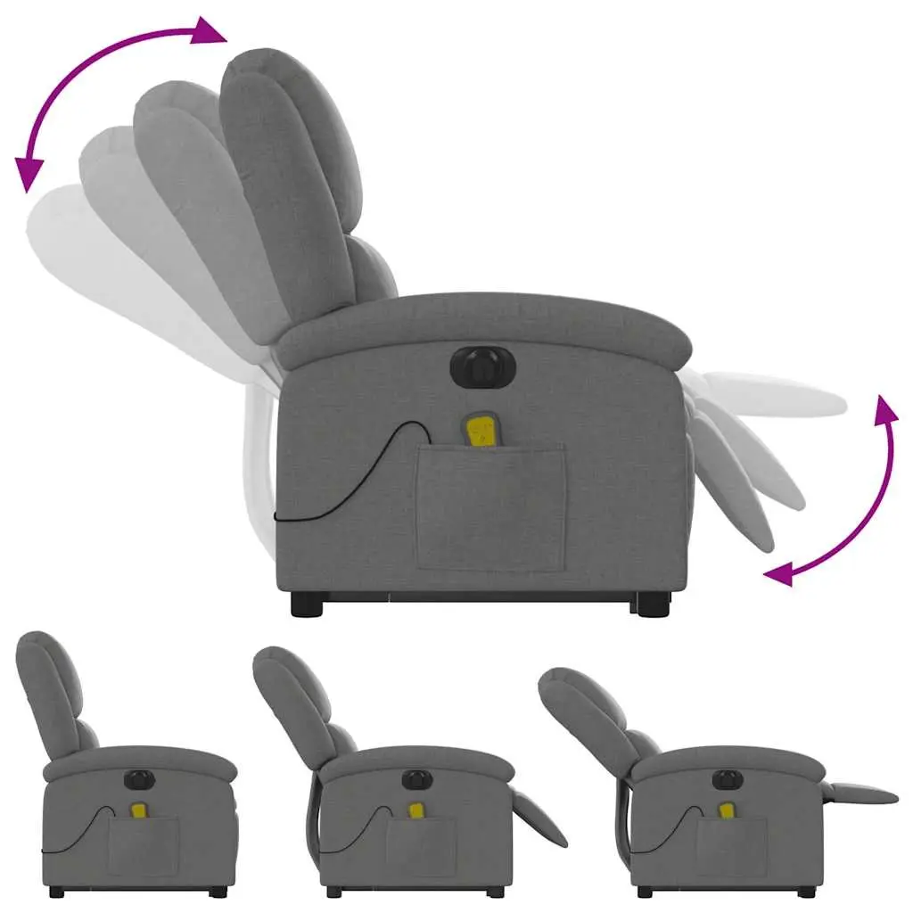 Electric Stand Up Massage Recliner Chair Grey Fabric Lift Recline Armchair