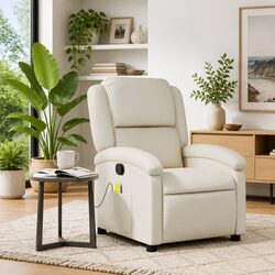 Massage Recliner Chair Cream Faux Leather Manual Recline Armchair Vibration