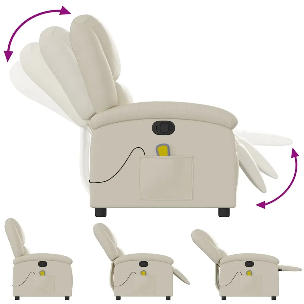 Recliner Massage Chair Faux Leather Manual Cream Vibration Adjustable Armchair