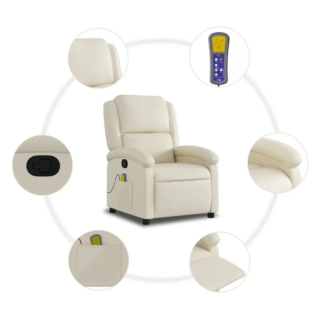 Recliner Massage Chair Faux Leather Manual Cream Vibration Adjustable Armchair