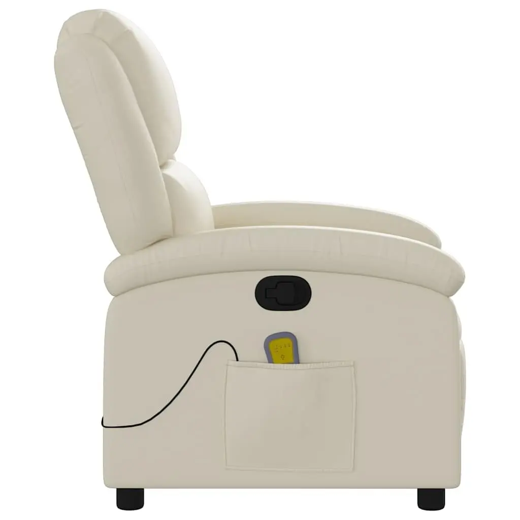 Recliner Massage Chair Faux Leather Manual Cream Vibration Adjustable Armchair