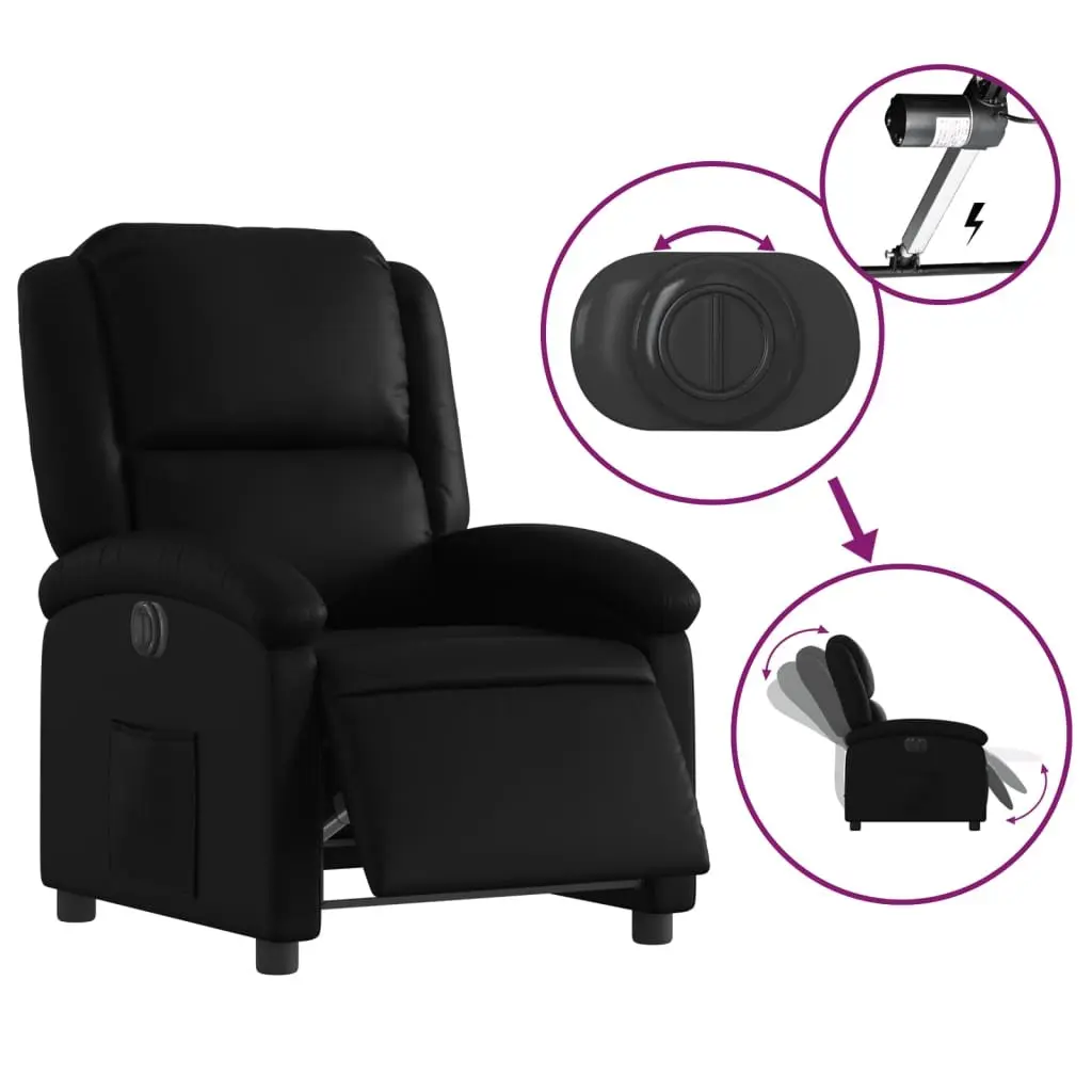 Electric Recliner Armchair Black Faux Leather Remote Control Footrest Adjustable