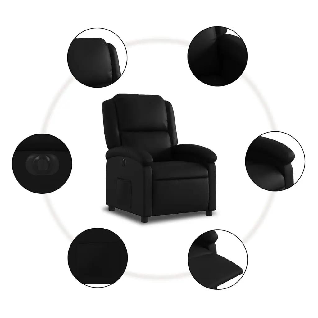 Electric Recliner Armchair Black Faux Leather Remote Control Footrest Adjustable