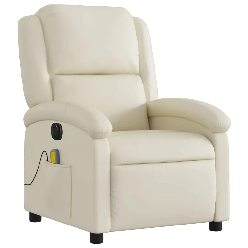 Electric Massage Recliner Chair Cream Faux Leather Adjustable Footrest