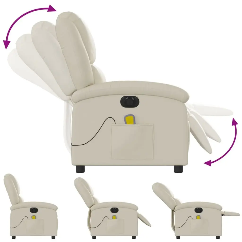 Electric Massage Recliner Chair Cream Faux Leather Adjustable Footrest