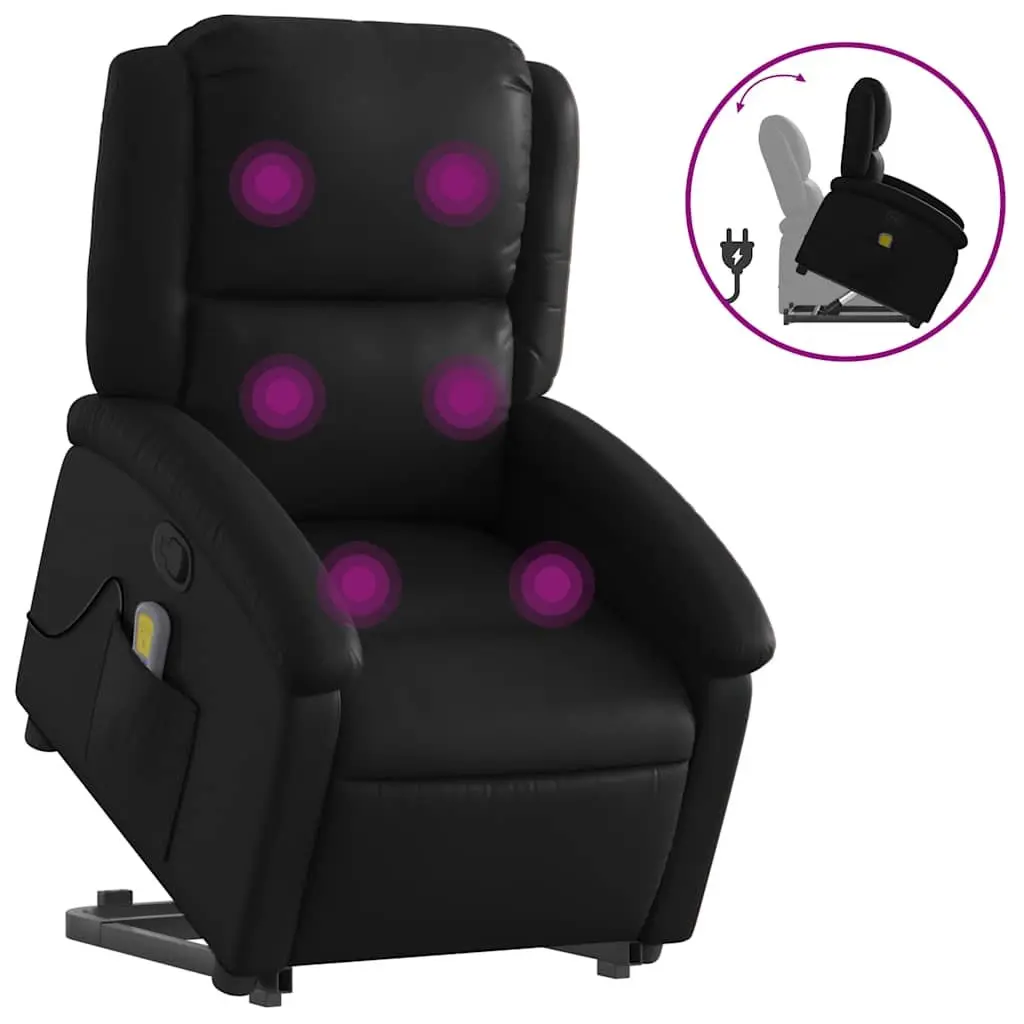 Electric Massage Chair Stand Up Recliner Faux Leather Black 135 Degrees Vibration