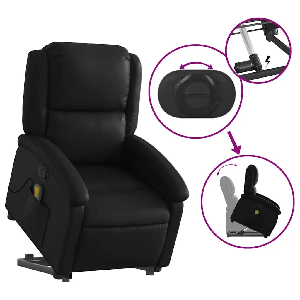Electric Massage Chair Stand Up Recliner Faux Leather Black 135 Degrees Vibration