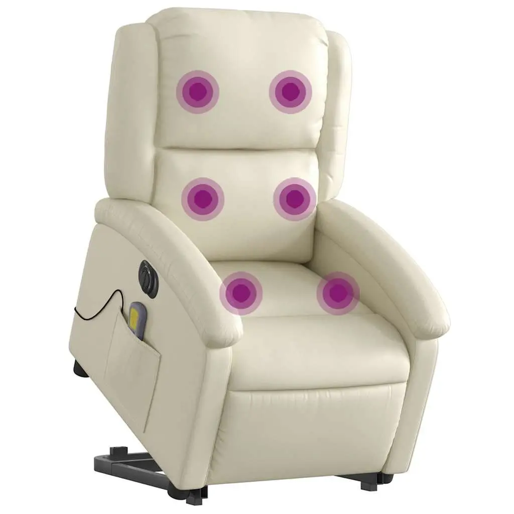 Electric Massage Recliner Chair Power Lift Adjustable Backrest Footrest Cream Faux Leather
