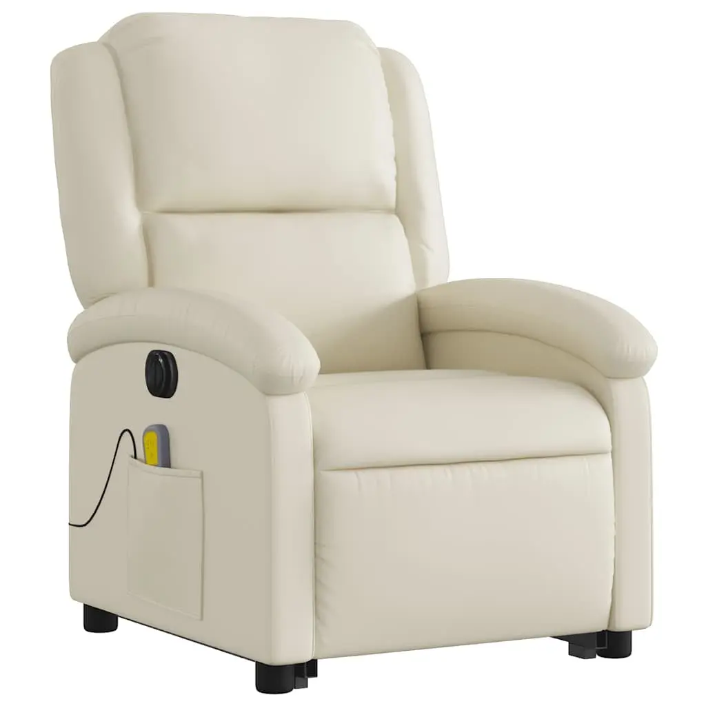 Electric Massage Recliner Chair Power Lift Adjustable Backrest Footrest Cream Faux Leather