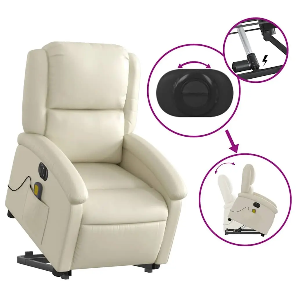 Electric Massage Recliner Chair Power Lift Adjustable Backrest Footrest Cream Faux Leather