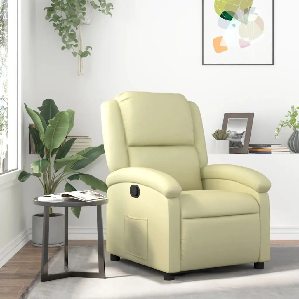 Recliner Chair Manual Recline Cream Leather Armchair Home Lounge Furniture