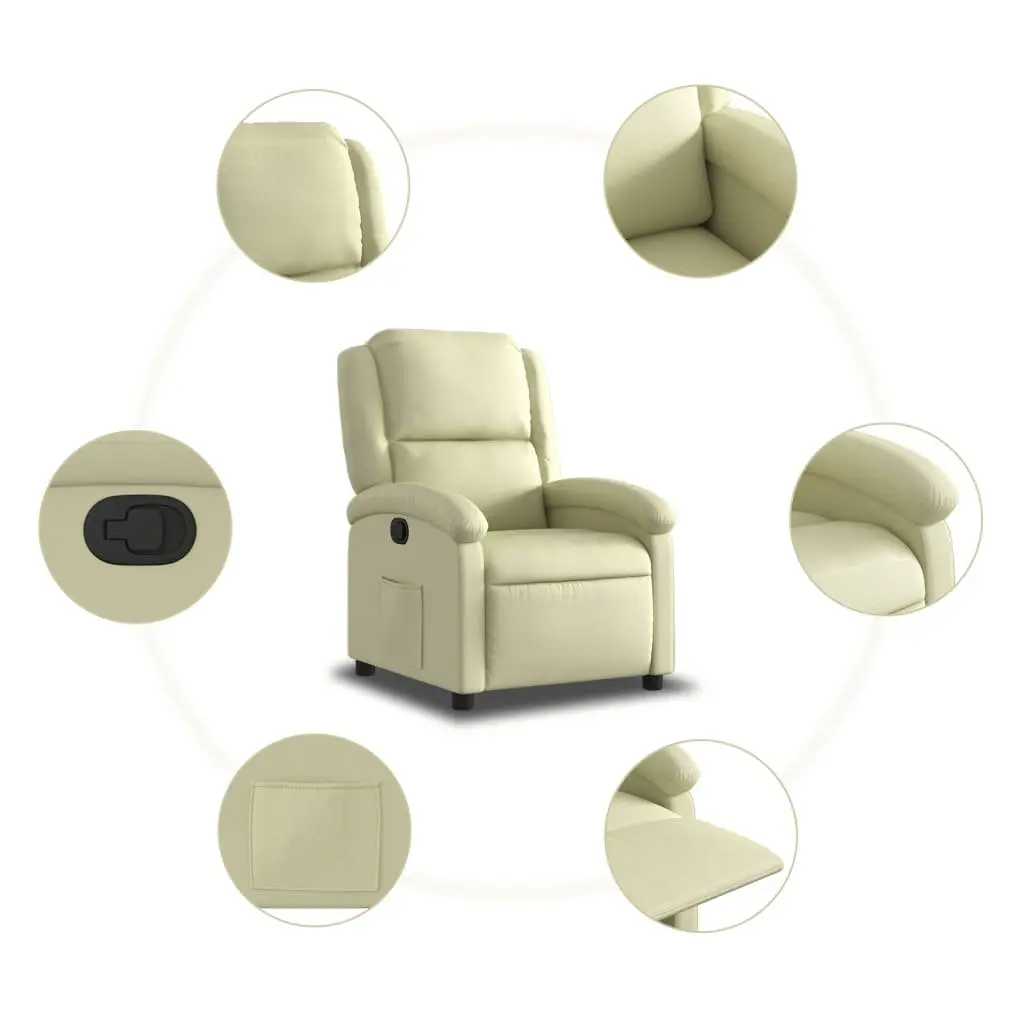 Recliner Chair Manual Recline Cream Leather Armchair Home Lounge Furniture