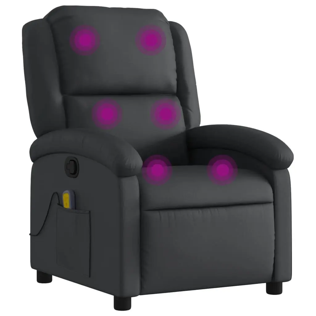 Massage Recliner Chair Manual Reclining Vibration Massage Black Real Leather