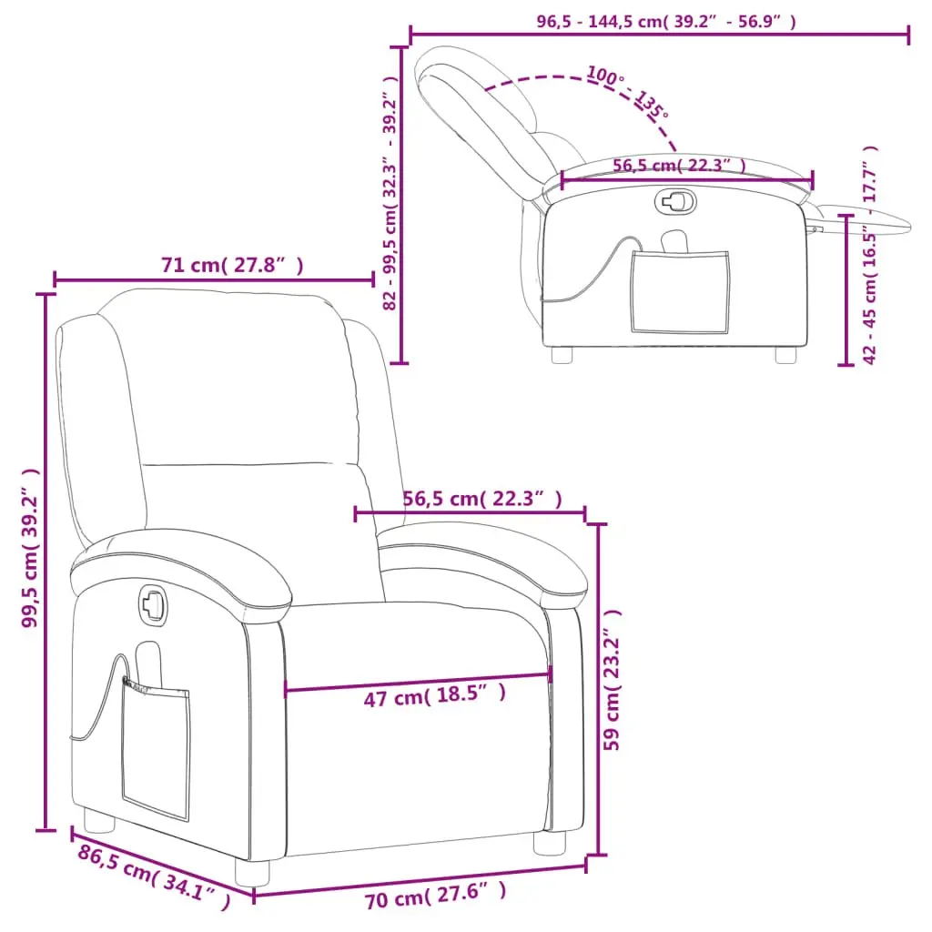 Massage Recliner Chair Manual Reclining Vibration Massage Black Real Leather