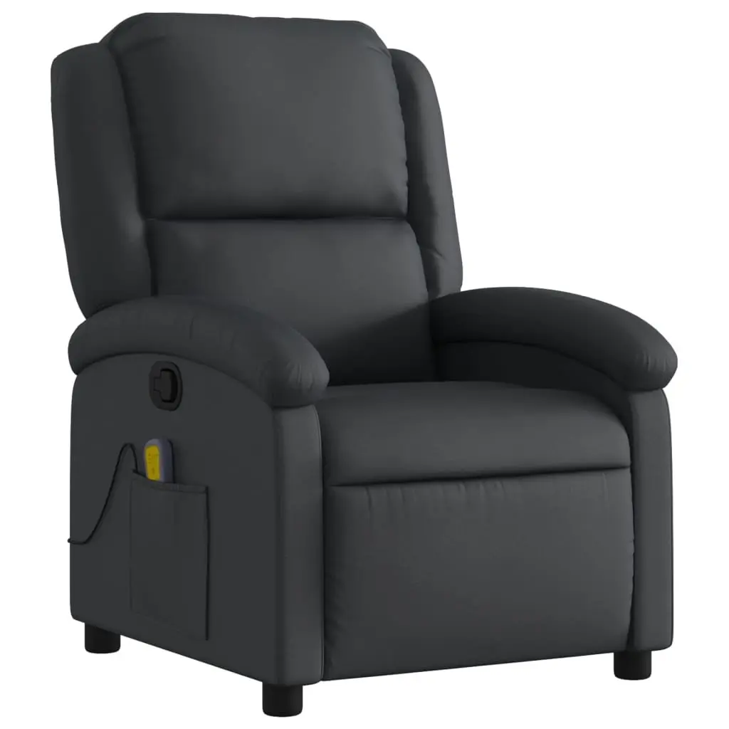 Massage Recliner Chair Manual Reclining Vibration Massage Black Real Leather