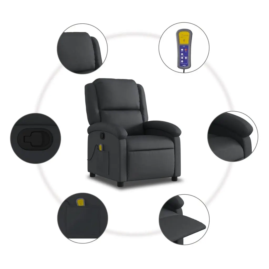 Massage Recliner Chair Manual Reclining Vibration Massage Black Real Leather