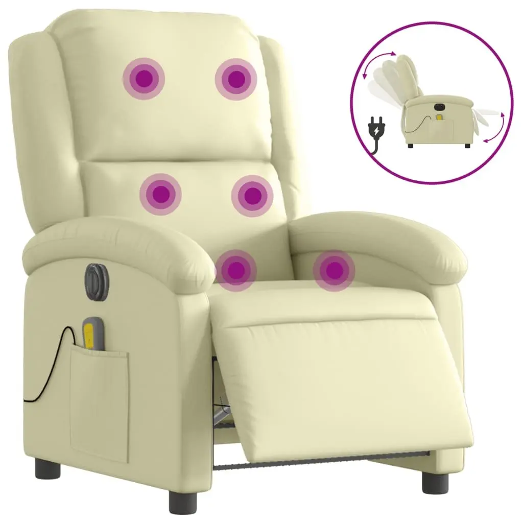 Electric Massage Recliner Chair Vibration Massage Adjustable Footrest Cream Leather