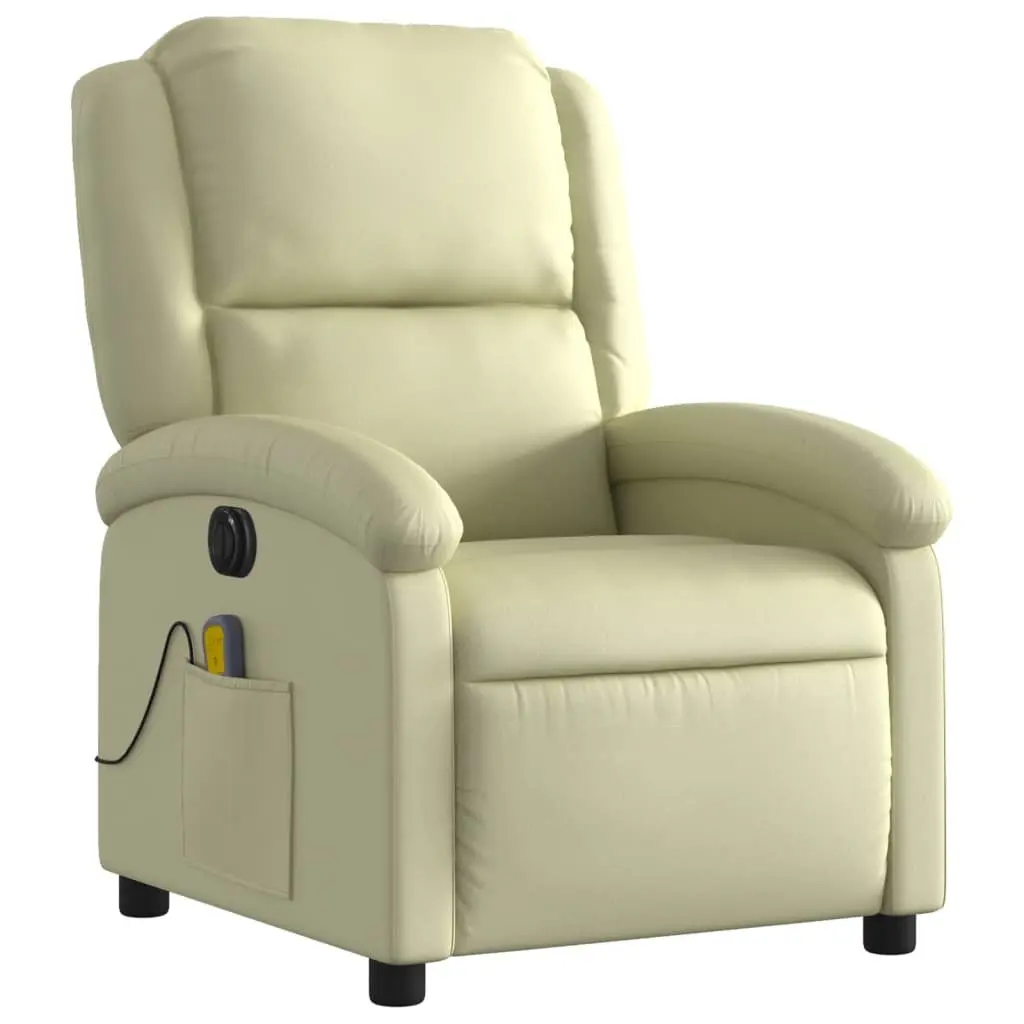 Electric Massage Recliner Chair Vibration Massage Adjustable Footrest Cream Leather