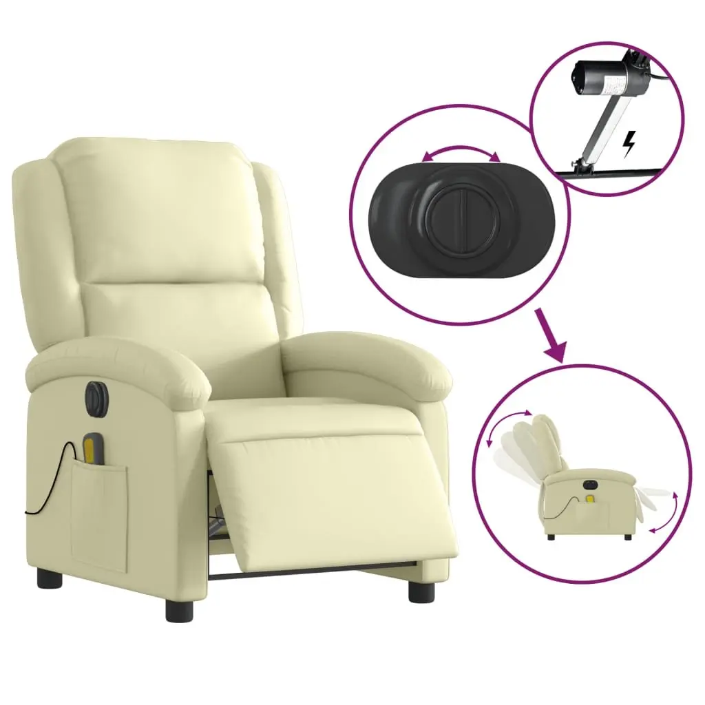 Electric Massage Recliner Chair Vibration Massage Adjustable Footrest Cream Leather