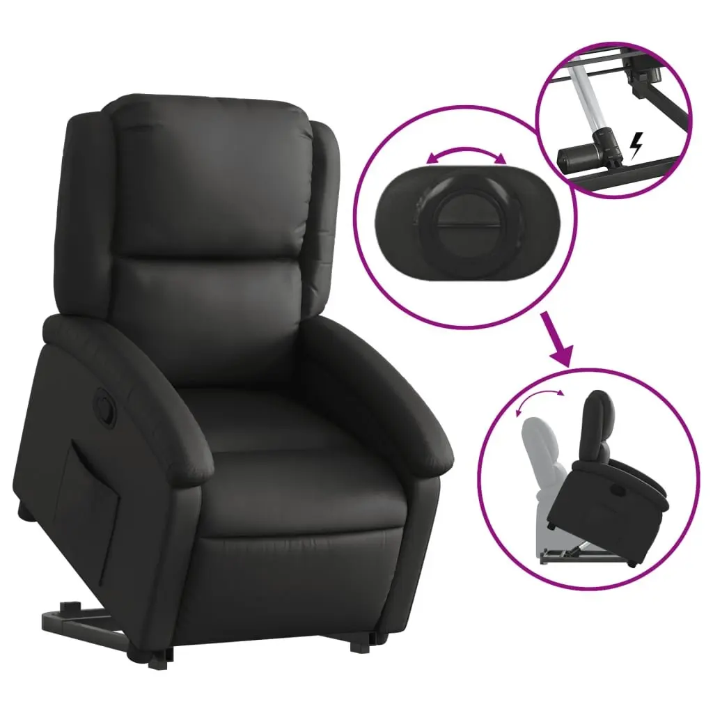Electric Reclining Chair Power Lift Comfort Black Leather